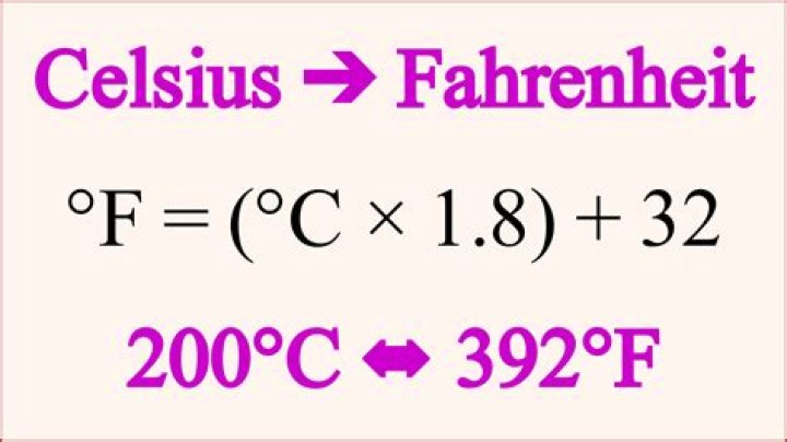 What does 200 degrees C convert to in Fahrenheit?