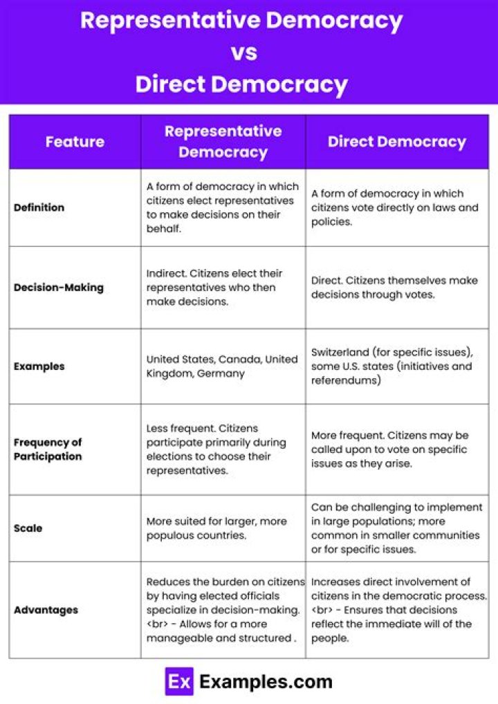 What is representative democracy give example?